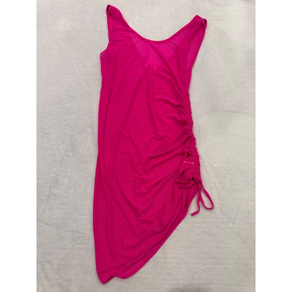 Pinup Fashion Neon‎ Pink Mesh Ruched Coverup Sleeveless Size L
